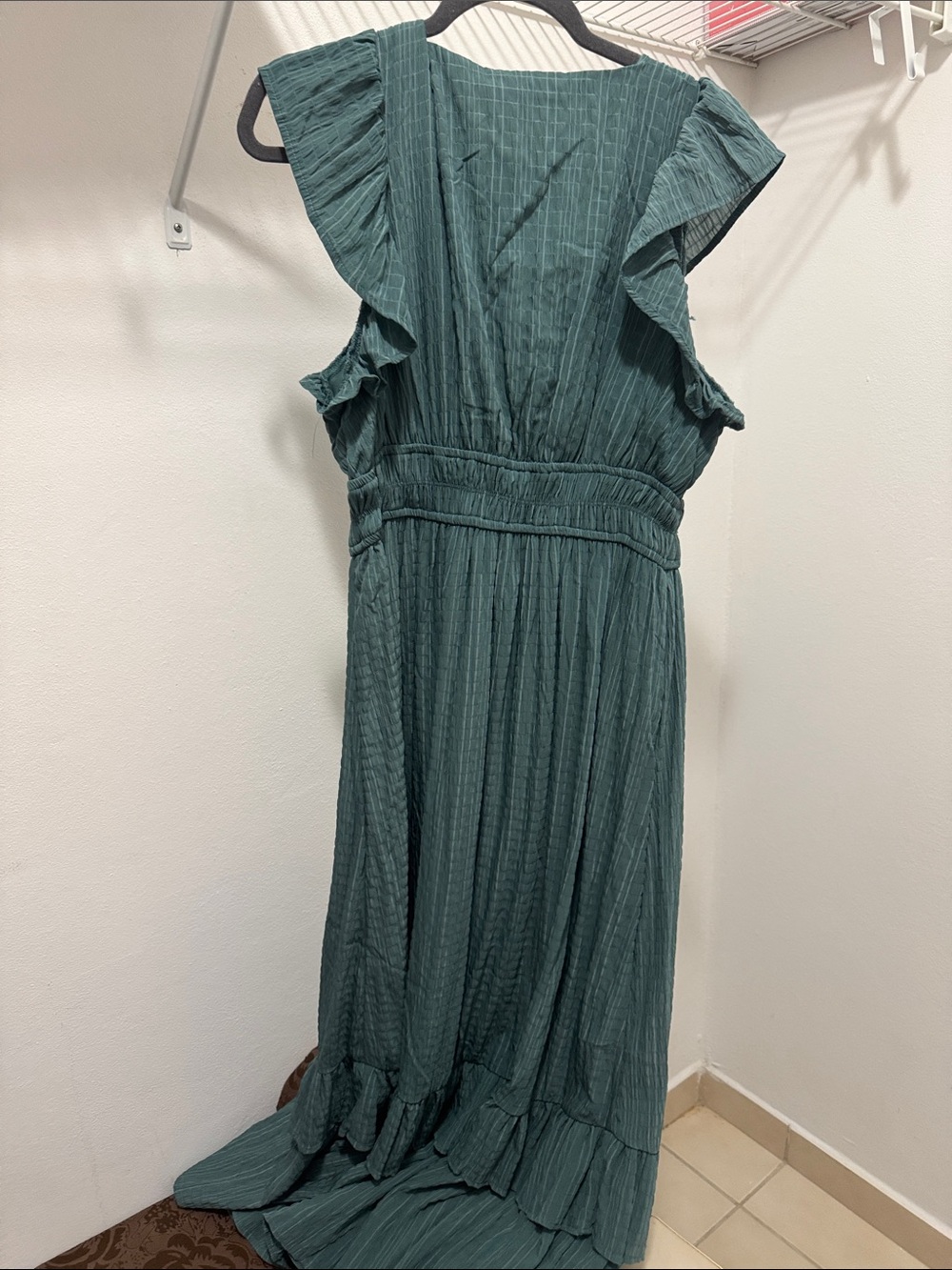 Sleeveless Teal Ruffled Maxi Dress - Picture 3 of 3